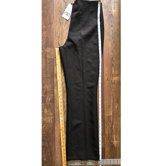 NWT!!  Zara High-Rise High Waist Beltless Black Stretch Pants Trousers Large - Picture 4 of 9